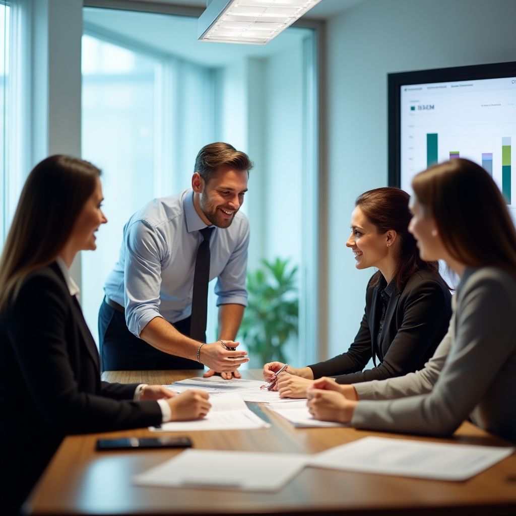Equipo de consultoría financiera trabajando